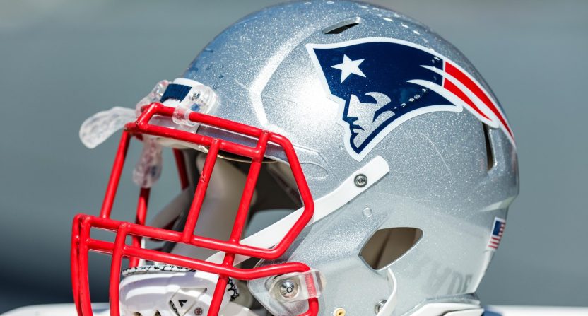New England Patriots helmet during the game against New Orleans Saints during the first half at Gillette Stadium.