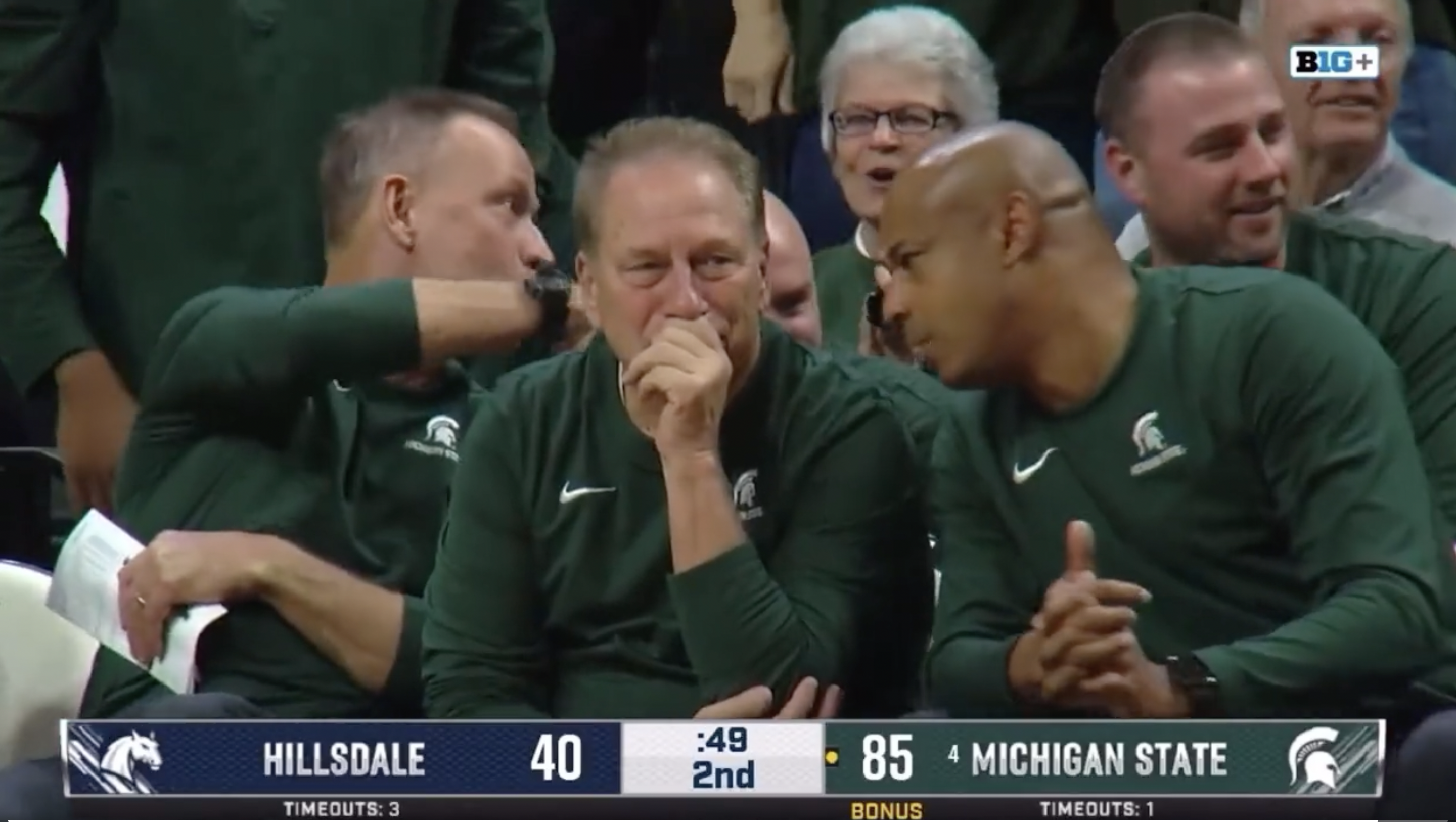 Michigan State head coach Tom Izzo crying after his son's first basket.
