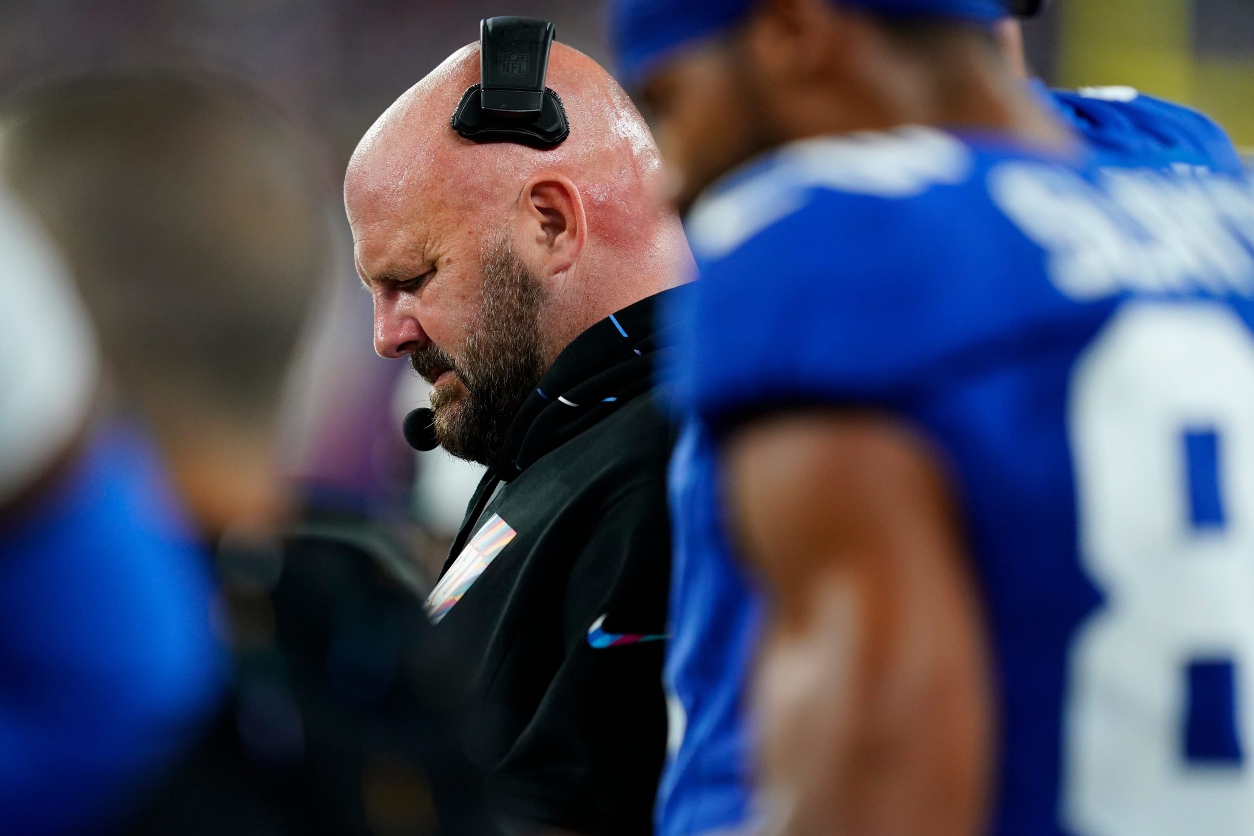 The New York Giants head coach Brian Daboll on the sideline in the second half. The Seattle Seahawks defeat the Giants, 24-3, at MetLife Stadium on Monday, Oct. 2, 2023, in East Rutherford.