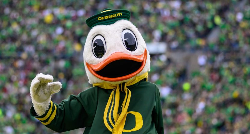 Oregon Ducks mascot The Duck on the field