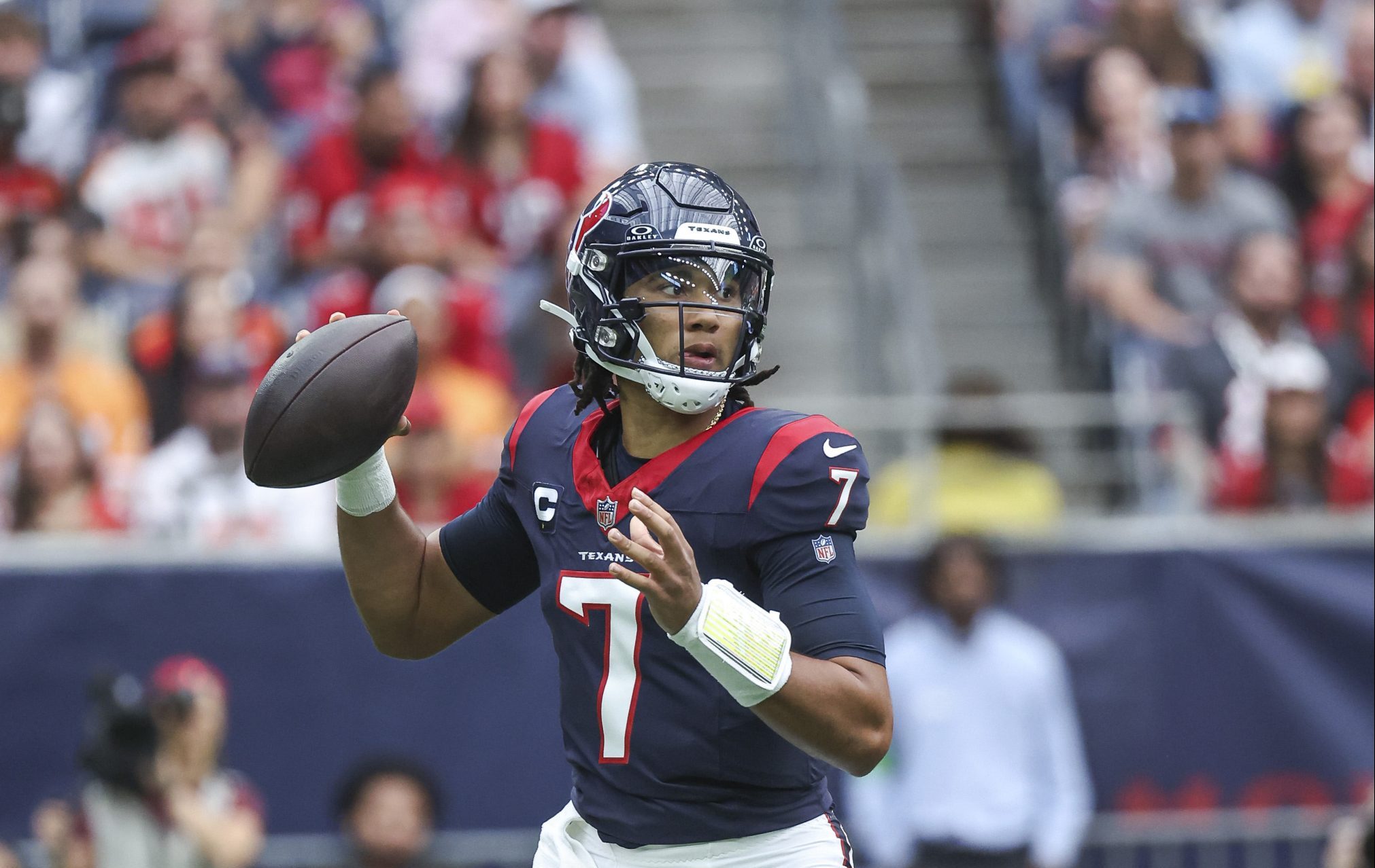 The quick progression of Texans quarterback C.J. Stroud stands out, especially when compared to other young quarterbacks. Photo Credit: Troy Taormina-USA TODAY Sports