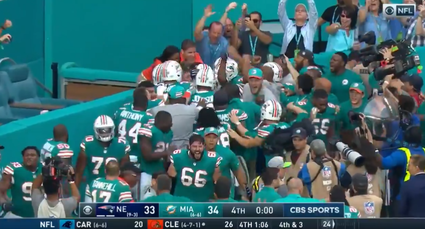 Five years after it happened, we revisit the famed Miracle in Miami, which gave the Dolphins a stunning win over the Patriots. Photo Credit: CBS