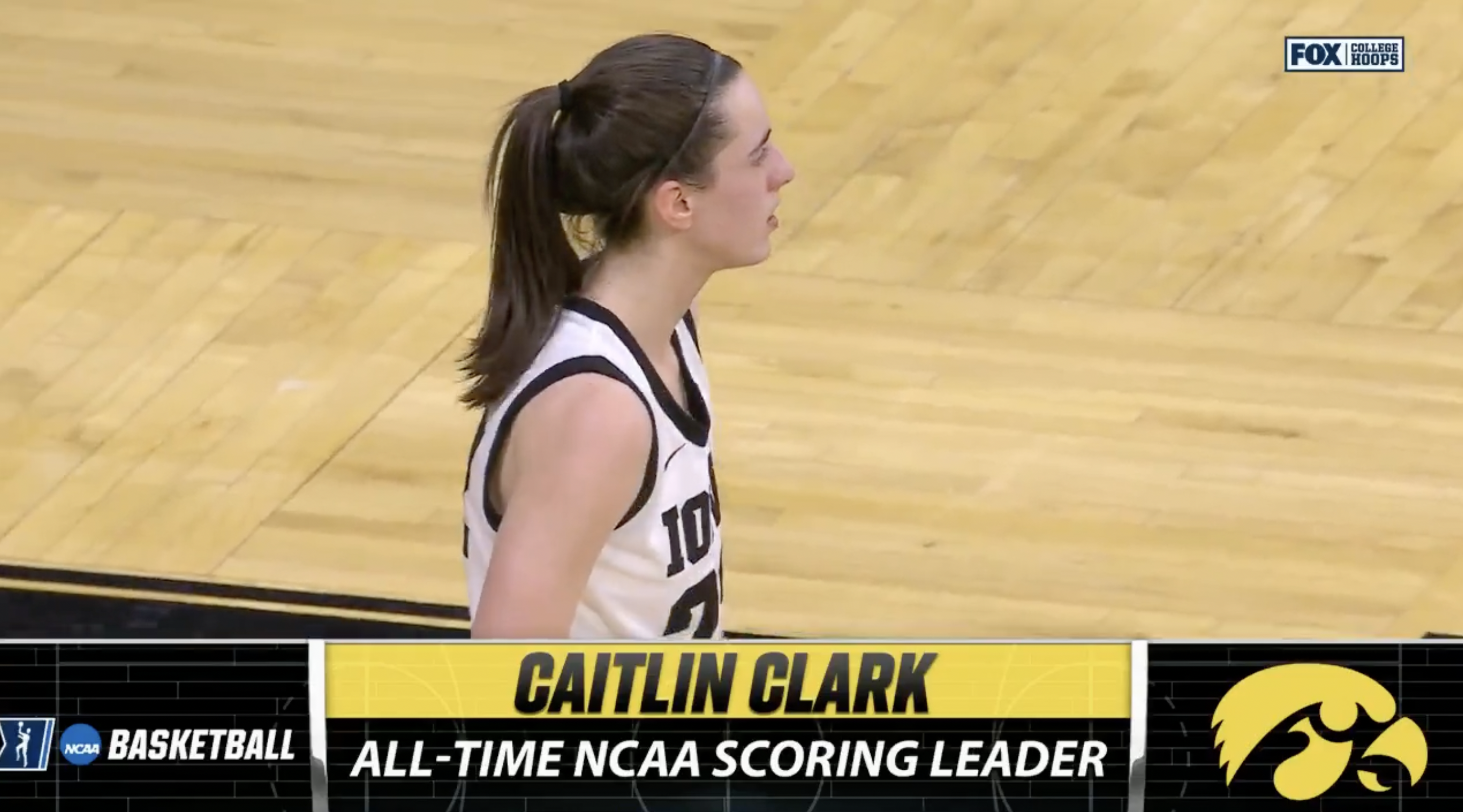 Caitlin Clark after making a free throw to break the NCAA scoring record.