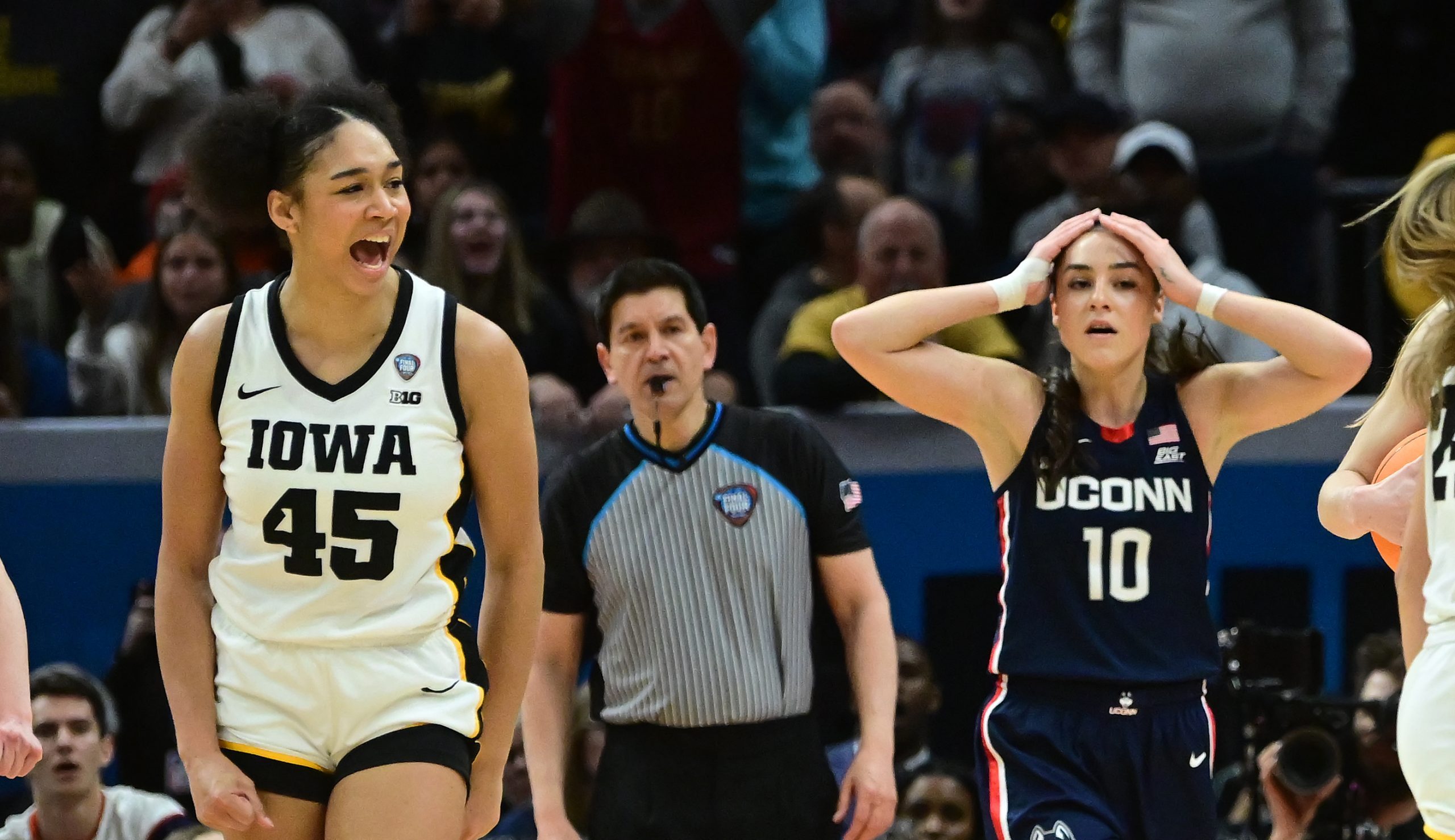 A foul in the final seconds of Iowa's Final Four win over UConn in the Women's NCAA Tournament sparked intense debate. Photo Credit: Ken Blaze-USA TODAY Sports