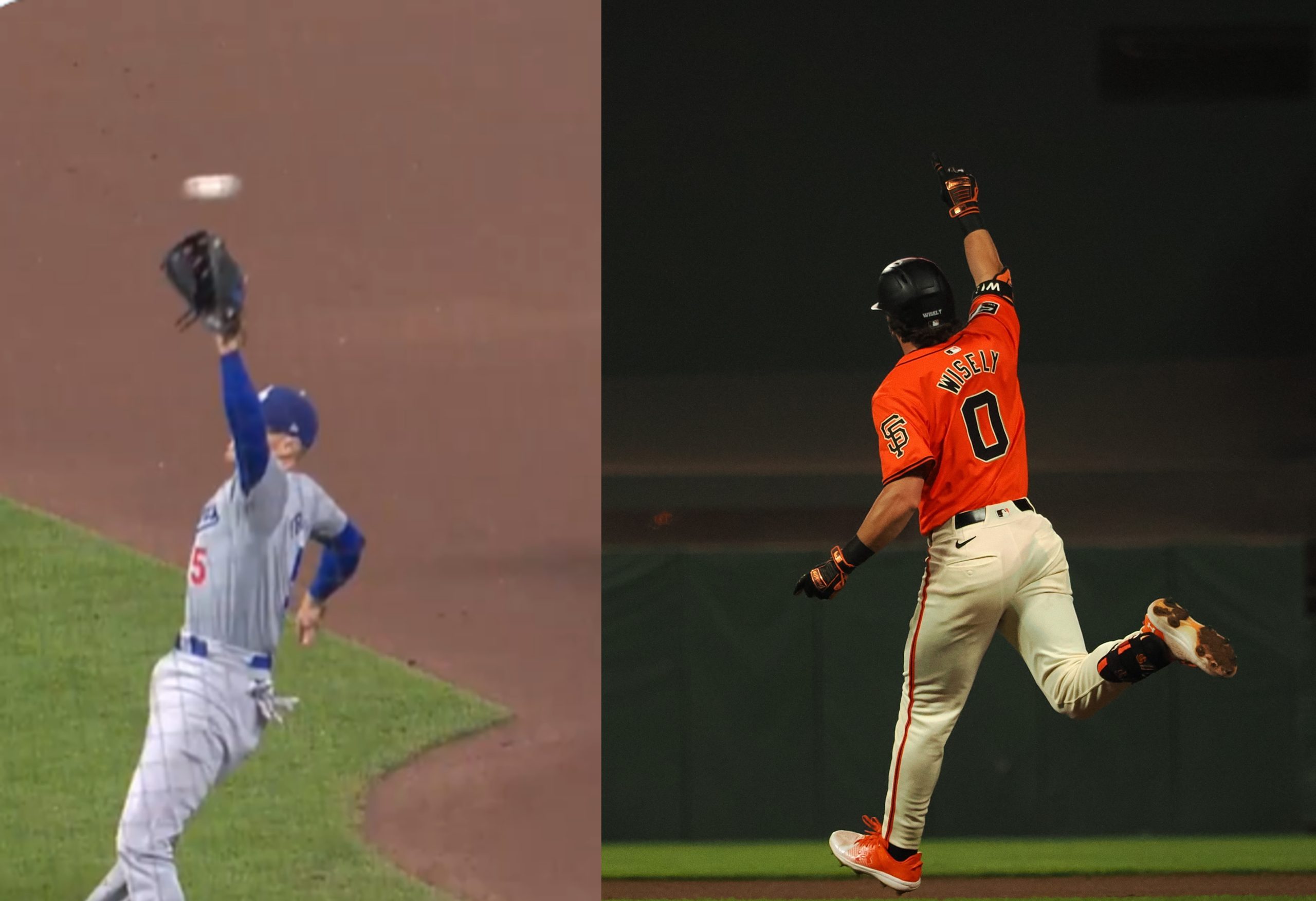 Can losing a challenge help a team win a game? That's what happened to the Giants on Friday against the Dodgers. Photo Credit: NBC Sports Bay Area (left); Kelley L Cox-USA TODAY Sports (right).