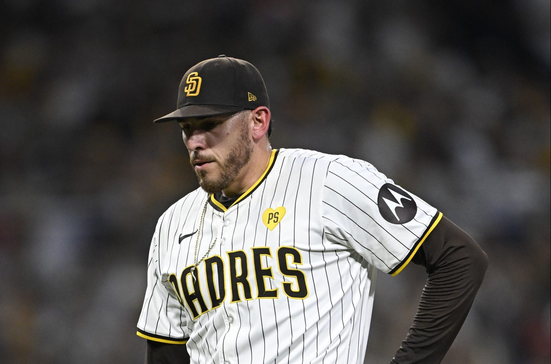 Joe Musgrove will undergo Tommy John surgery after exiting early during the wild-card series. He'll most likely miss the 2025 season. Photo Credit: Denis Poroy-Imagn Images