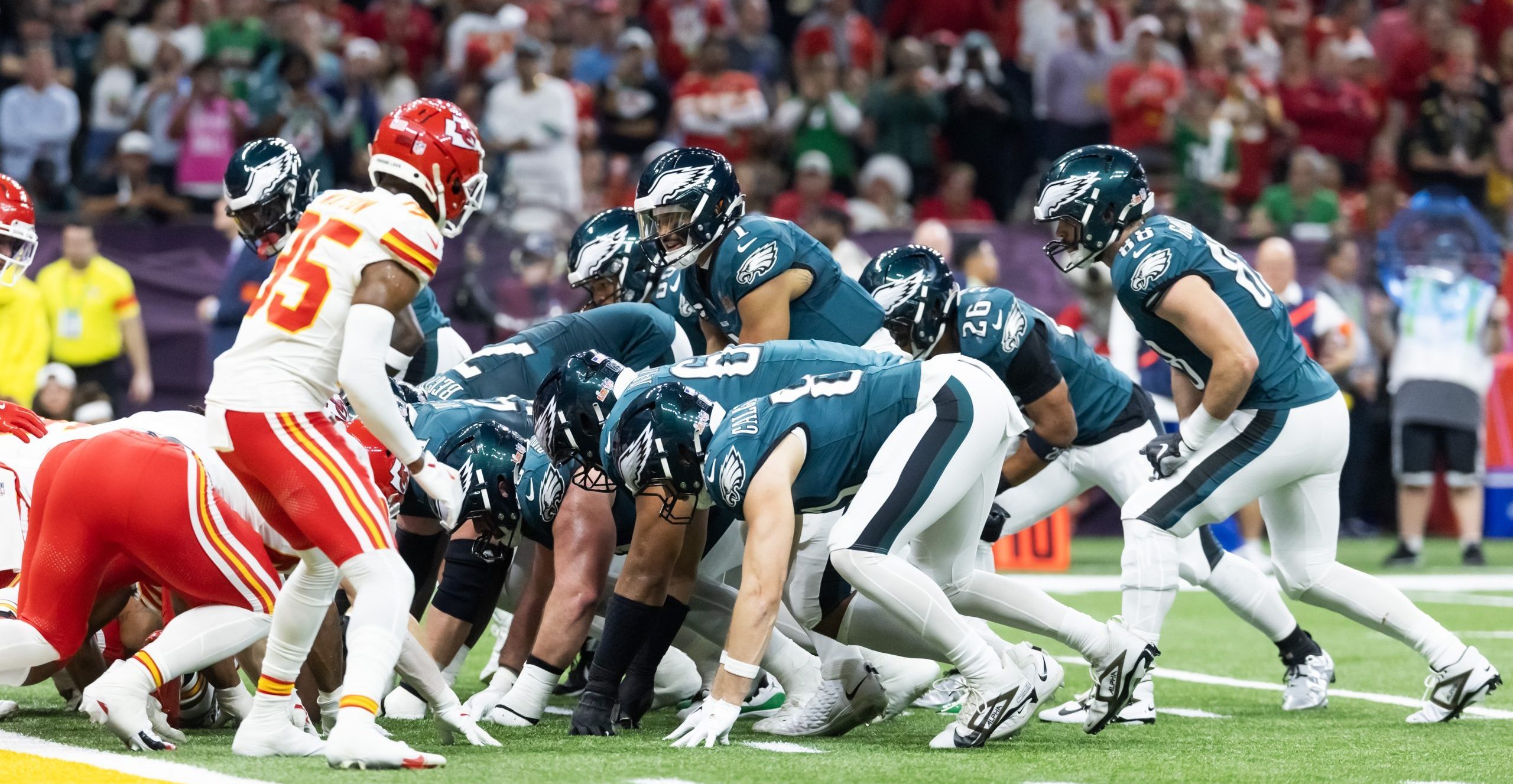 Eagles attempting a "tush push" in their Super Bowl LIX win over the Chiefs