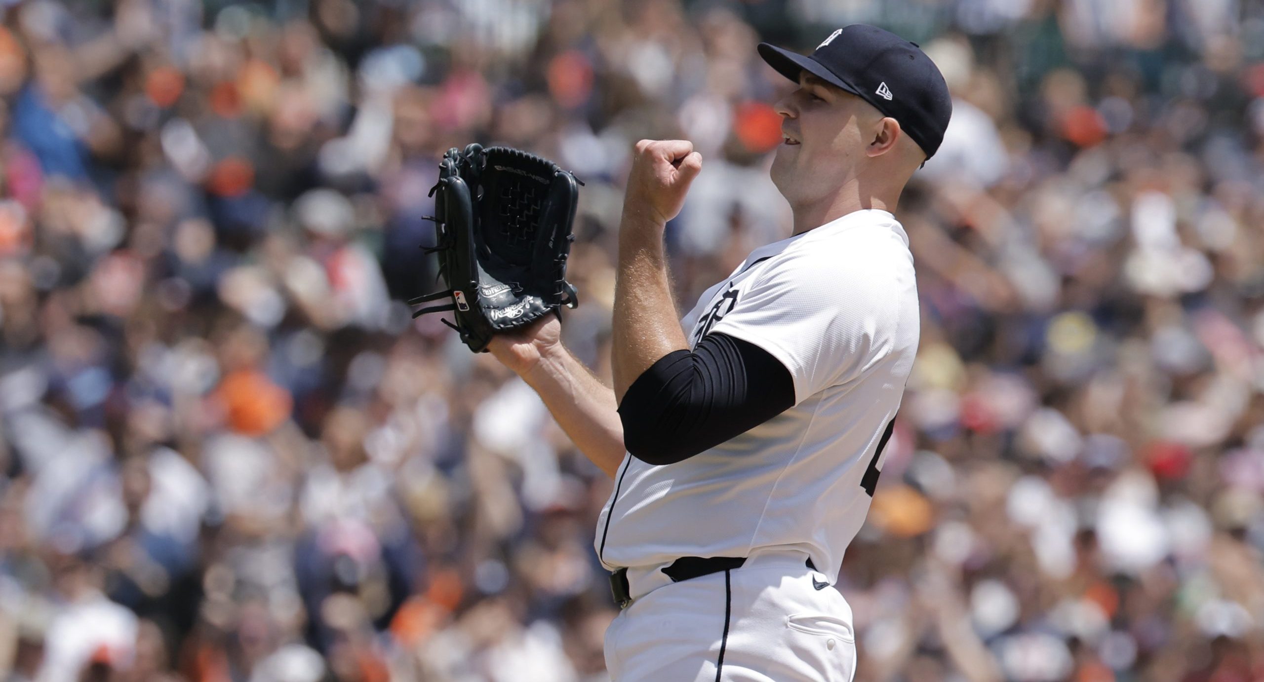 Tigers star Tarik Skubal celebrating his complete game shutout