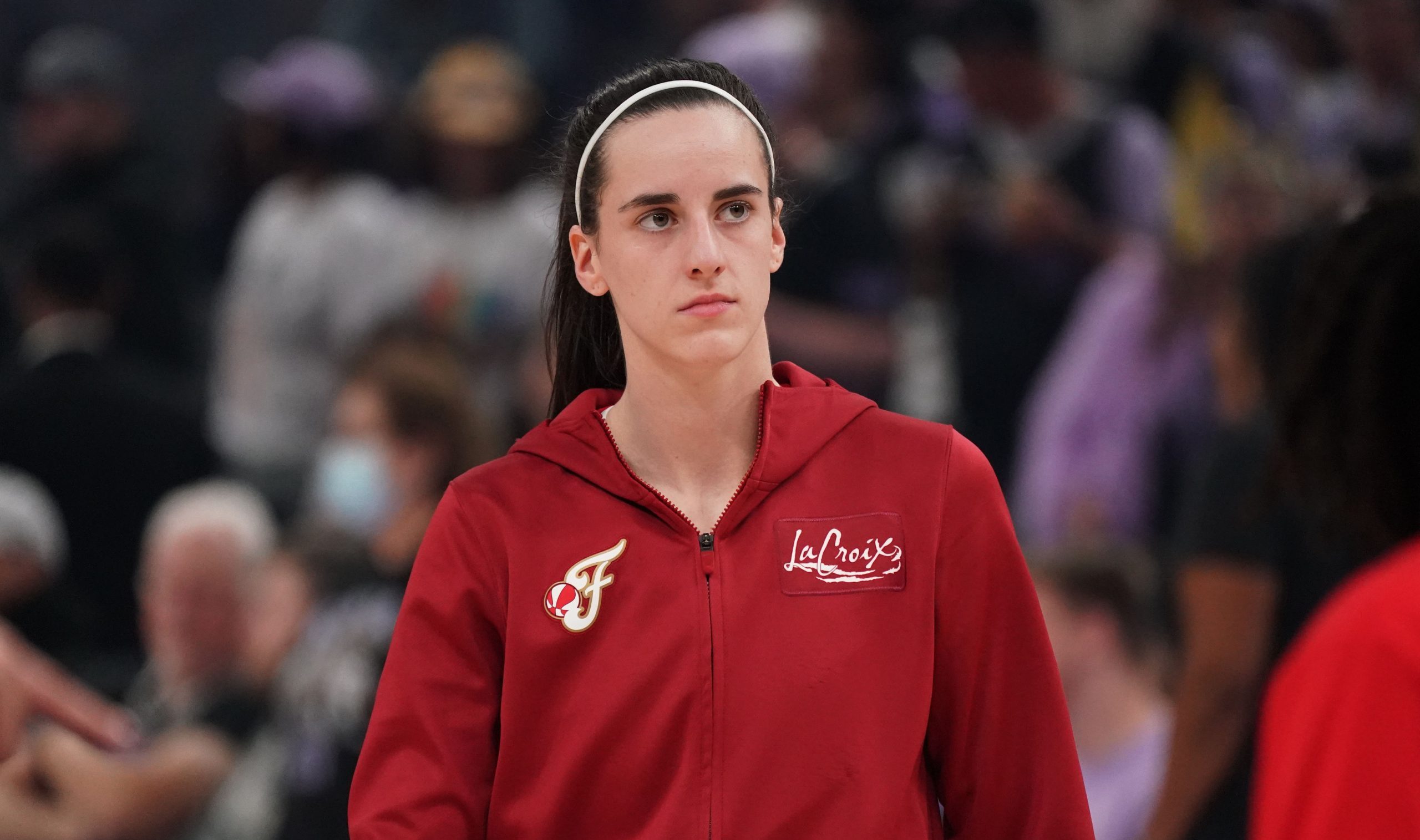 WNBA star Caitlin Clark in warm-ups for the Indiana Fever. Credit: David Gonzales-Imagn Images