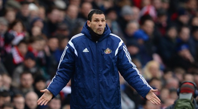 SUNDERLAND, ENGLAND - MARCH 14: Manager Gustavo Poyet of Sunderland looks on during the Barclays Premier League match between Sunderland and Aston Villa at Stadium of Light on March 14, 2015 in Sunderland, England. (Photo by Nigel Roddis/Getty Images)