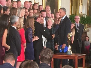 Abby Wambach shaking President Obama's hand after his speech about the USWNT in the East Room of the White House.