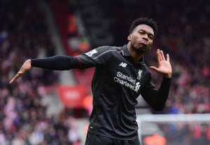 SOUTHAMPTON, ENGLAND - MARCH 20:  Daniel Sturridge of Liverpool (15) celebrates as he scores their second goal during the Barclays Premier League match between Southampton and Liverpool at St Mary's Stadium on March 20, 2016 in Southampton, United Kingdom.  (Photo by Alex Broadway/Getty Images)