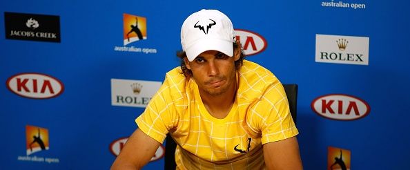 MELBOURNE, AUSTRALIA - JANUARY 19:  Rafael Nadal of Spain speaks to the media during a press conference following his loss to Fernando Verdasco of Spain during day two of the 2016 Australian Open at Melbourne Park on January 19, 2016 in Melbourne, Australia.  (Photo by Darrian Traynor/Getty Images)