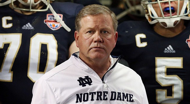 Notre Dame's Kelly is head coach Brian Kelly. He led the Fighting Irish to the national title game two years ago. If he can beat Arizona State this weekend, Notre Dame will likely be in the playoff discussion on the night of Dec. 6.