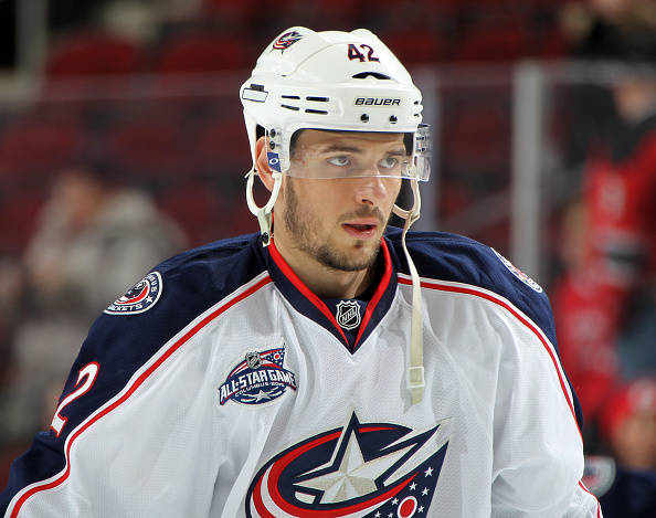 NEWARK, NJ - MARCH 06:  Artem Anisimov #42 of the Columbus Blue Jackets looks on prior to the game against the New Jersey Devils at the Prudential Center on March 6, 2015 in Newark, New Jersey. (Photo by Christopher Pasatieri/Getty Images)