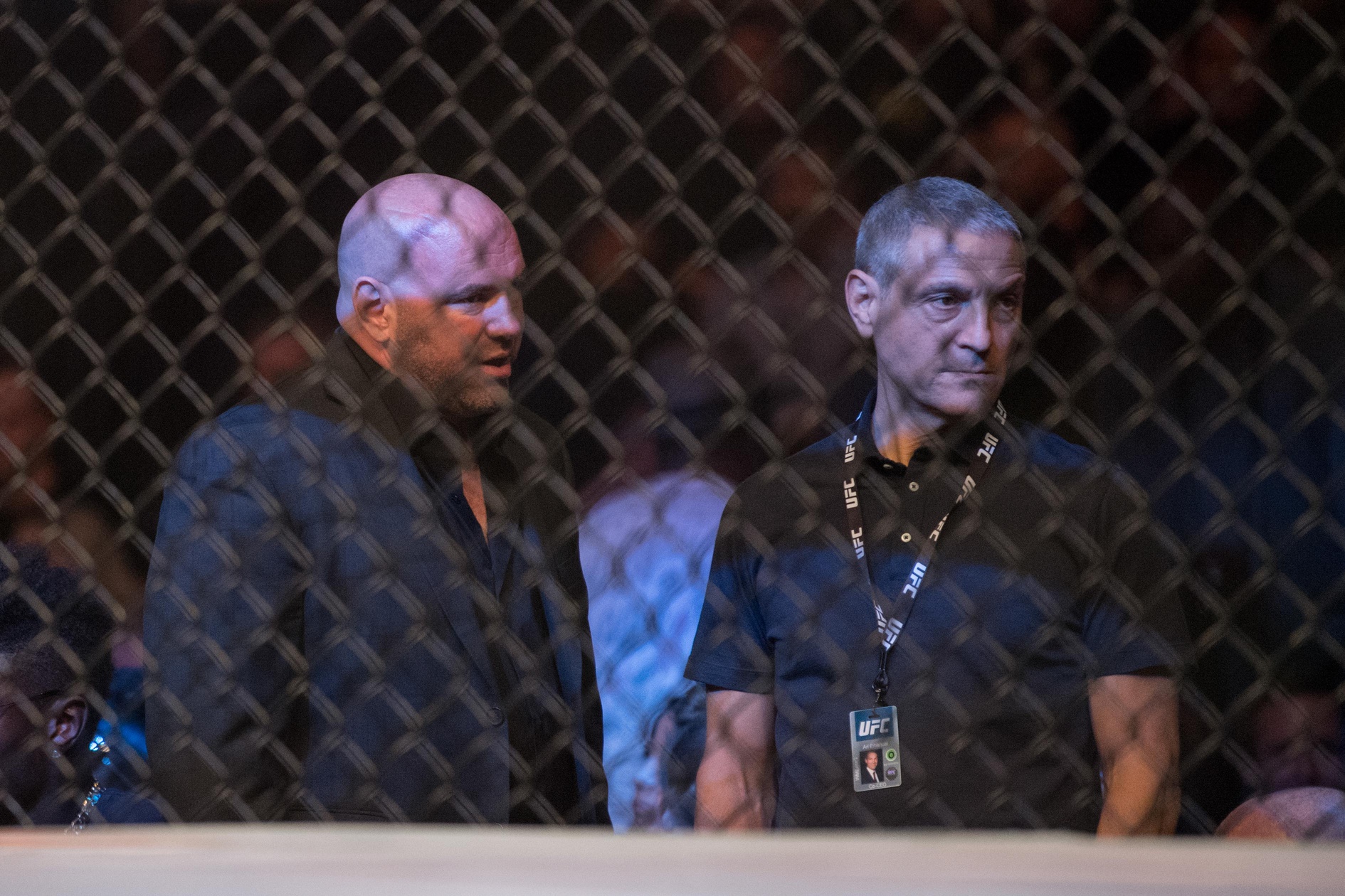 July 8, 2017; Las Vegas, NV, USA; UFC president Dana White (left) and owner Ari Emanuel (right) during UFC 213 at T-Mobile Arena. Mandatory Credit: Kyle Terada-USA TODAY Sports
