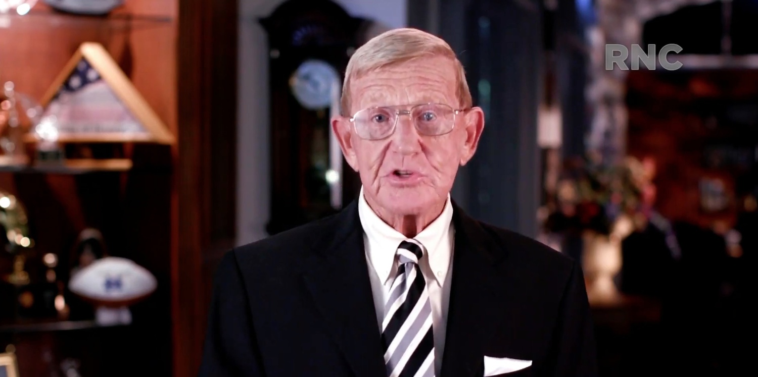 August 26, 2020; Washington, D.C., USA; (Editors Note: Screen grab from Republican National Convention video stream) Former football coach, Lou Holtz, speaks remotely during the Republican National Convention at the Mellon Auditorium in Washington, D.C. Mandatory Credit: Republican National Convention via USA TODAY NETWORK