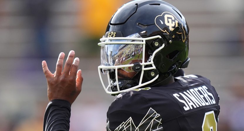 Aug 29, 2024; Boulder, Colorado, USA; Colorado Buffaloes quarterback Shedeur Sanders (2) before the game against the North Dakota State Bison at Folsom Field. Mandatory Credit: Ron Chenoy-USA TODAY Sports