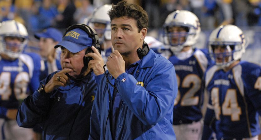 A screenshot from the NBC series 'Friday Night Lights' of Kyle Chandler playing coach Eric Taylor.