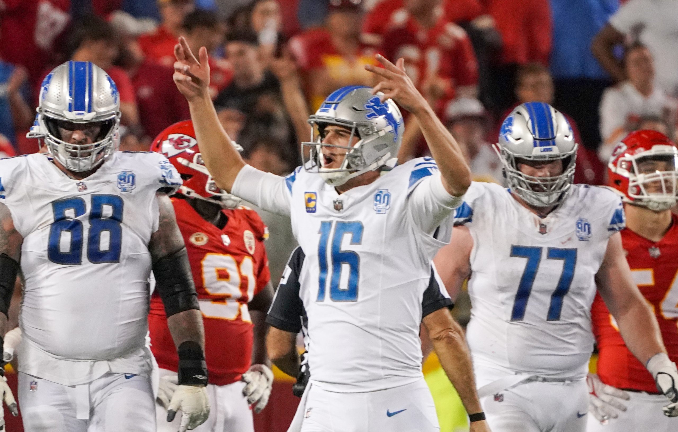 Detroit Lions quarterback Jared Goff against the Kansas City Chiefs at Arrowhead Stadium.