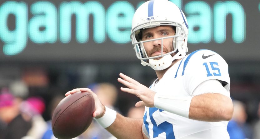 Indianapolis Colts quarterback Joe Flacco on the field.