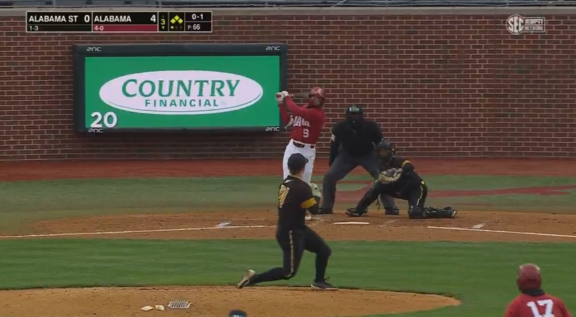 Alabama Baseball slugger Bryce Fowler mashes a Grand Slam off a 100 MPH pitch.