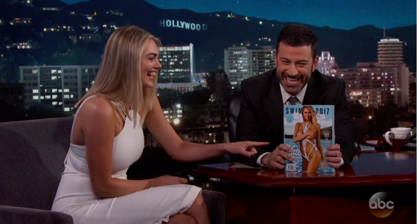 Kate Upton with the 2017 SI Swimsuit Issue on Jimmy Kimmel Live.