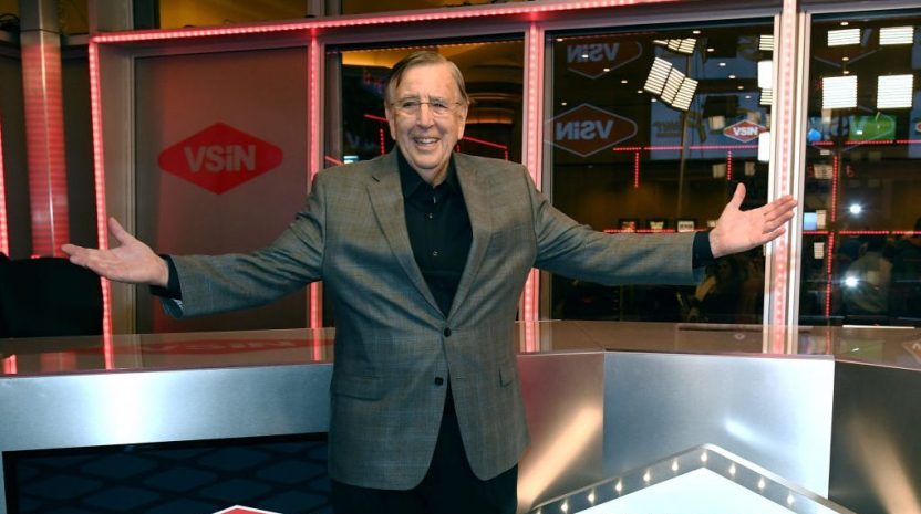 Brent Musburger with Vegas Sports and Information Network logos.