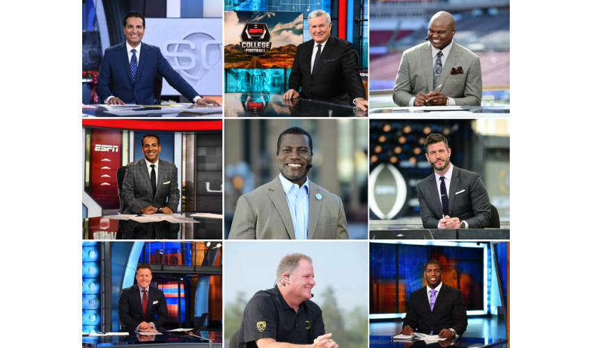 Jesse Palmer (middle right) and Kevin Negandhi (top left) are amongst the big changes to ESPN's CFB studio coverage this year.