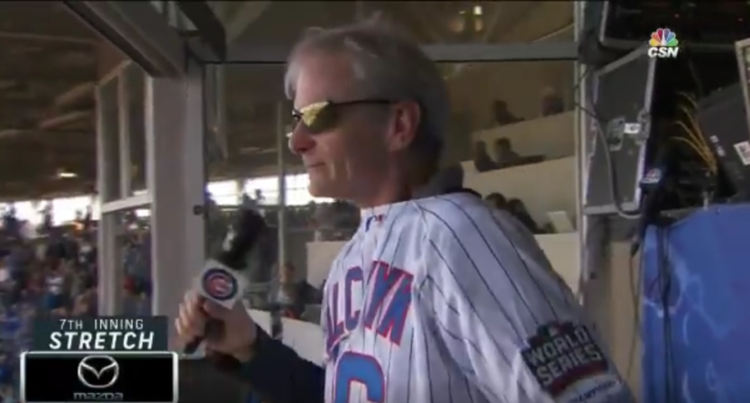 Pat Foley wore an Eddie Olczyk jersey for Take Me Out To The Ballgame.