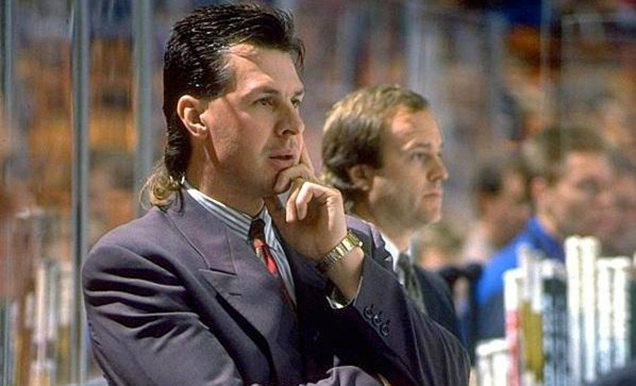 Barry Melrose coaching the Los Angeles Kings.