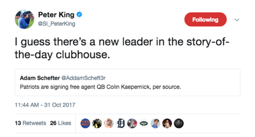 Peter King was fooled by a fake tweet.