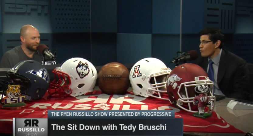 Tedy Bruschi (R) told Ryen Russillo about how he broke Drew Bledsoe's finger.