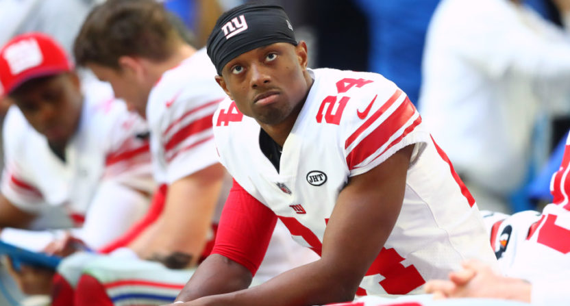 Eli Apple on the bench against the Arizona Cardinals.