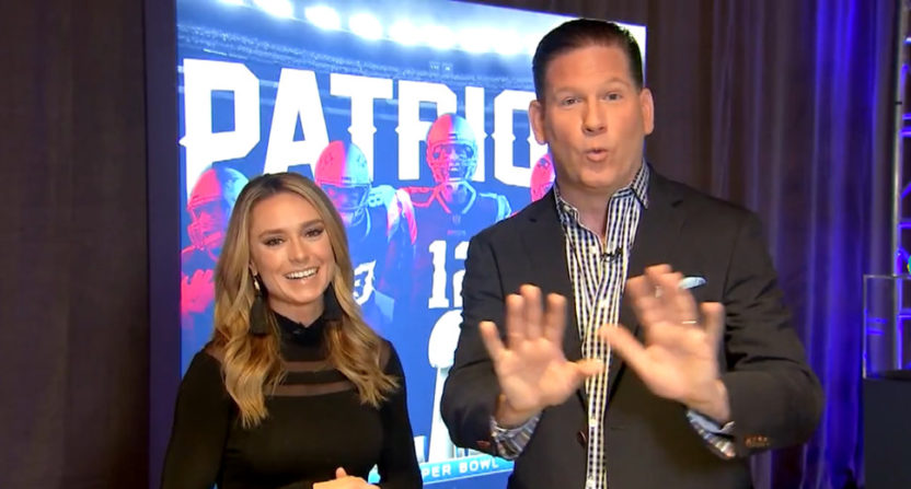 Molly McGrath (L, with Fox 25 News' Tom Leyden) will be hosting on the Patriots' Not Done Network.