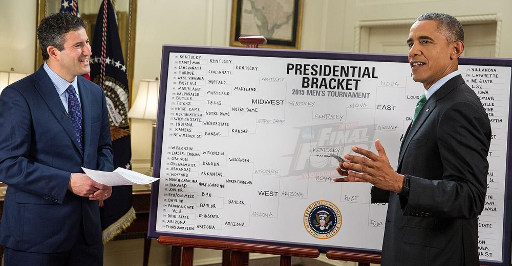 President Obama filling out his bracket on ESPN.