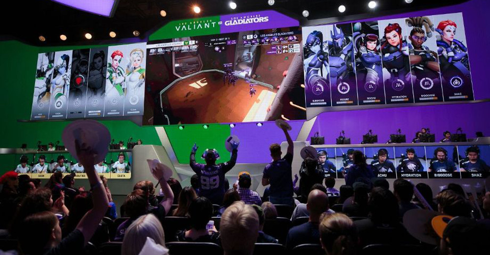 An Overwatch League match between the Los Angeles Gladiators and the Los Angeles Valiant.