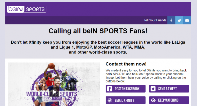 beIN Sports' page about their dispute with Comcast.