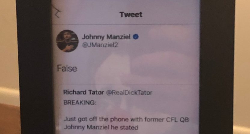 "Dick Tator" is not an ESPN reporter. The account got called out by Johnny Manziel, then framed that tweet.
