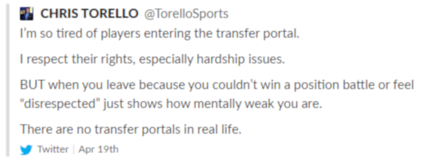 Chris Torello transfer portal.