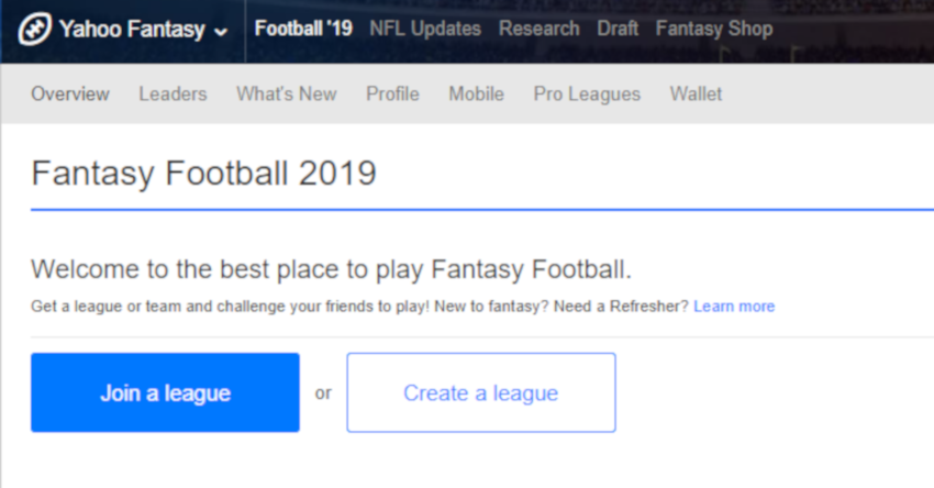 Yahoo's Fantasy Football page.