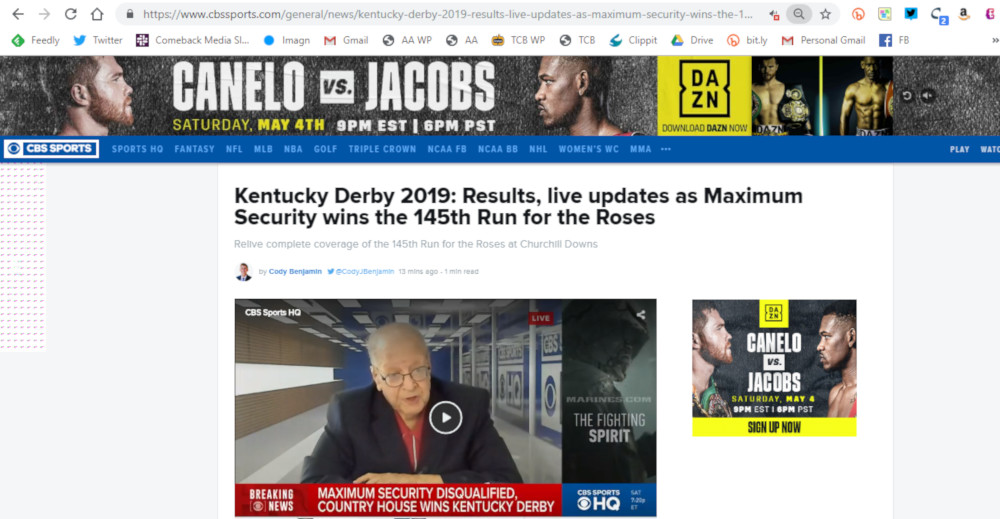 CBS' initial Kentucky Derby results.