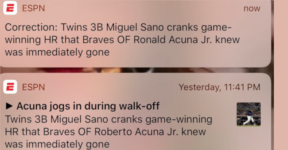 ESPN called Ronald Acuña Jr. "Roberto" briefly Monday.