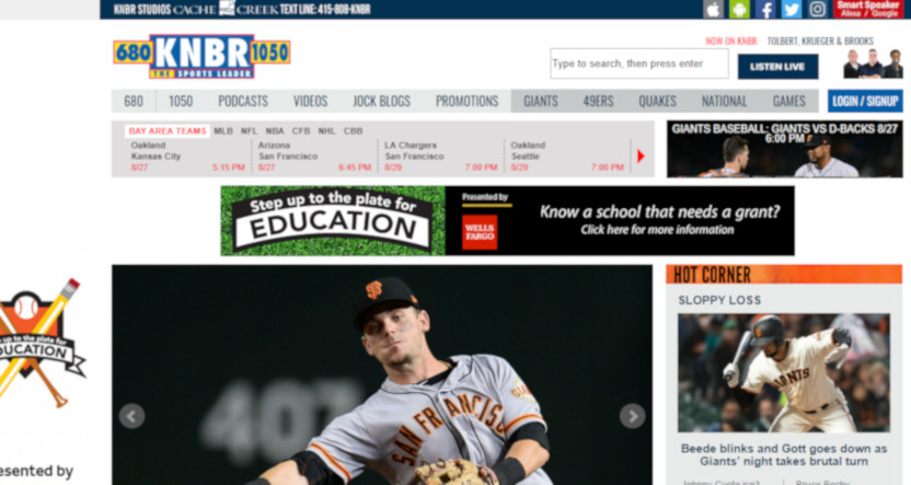The KNBR website on Aug. 27, 2019.