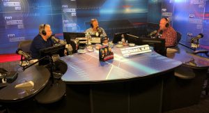 Chris Carlin (right) on The Michael Kay Show with Don La Greca (L) and Kay.