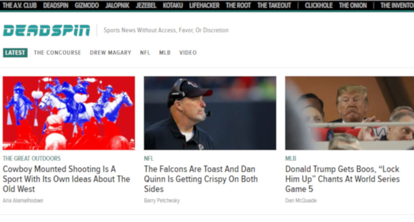 The Deadspin front page on the evening of Oct. 28, 2019.