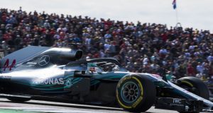 A photo of the Formula 1 2018 U.S. Grand Prix featuring Lewis Hamilton.