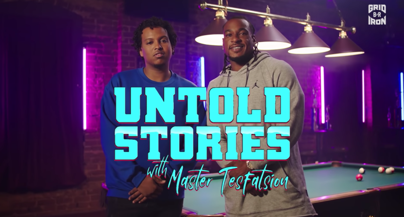 Master Tesfatsion (L) with Percy Harvin on Untold Stories.