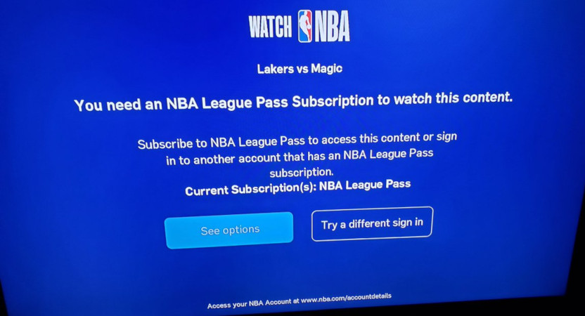 A NBA League Pass error message Wednesday, Dec. 11.