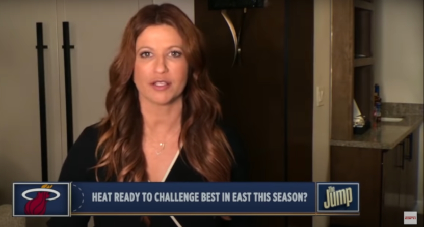 Rachel Nichols filming The Jump from her hotel room.